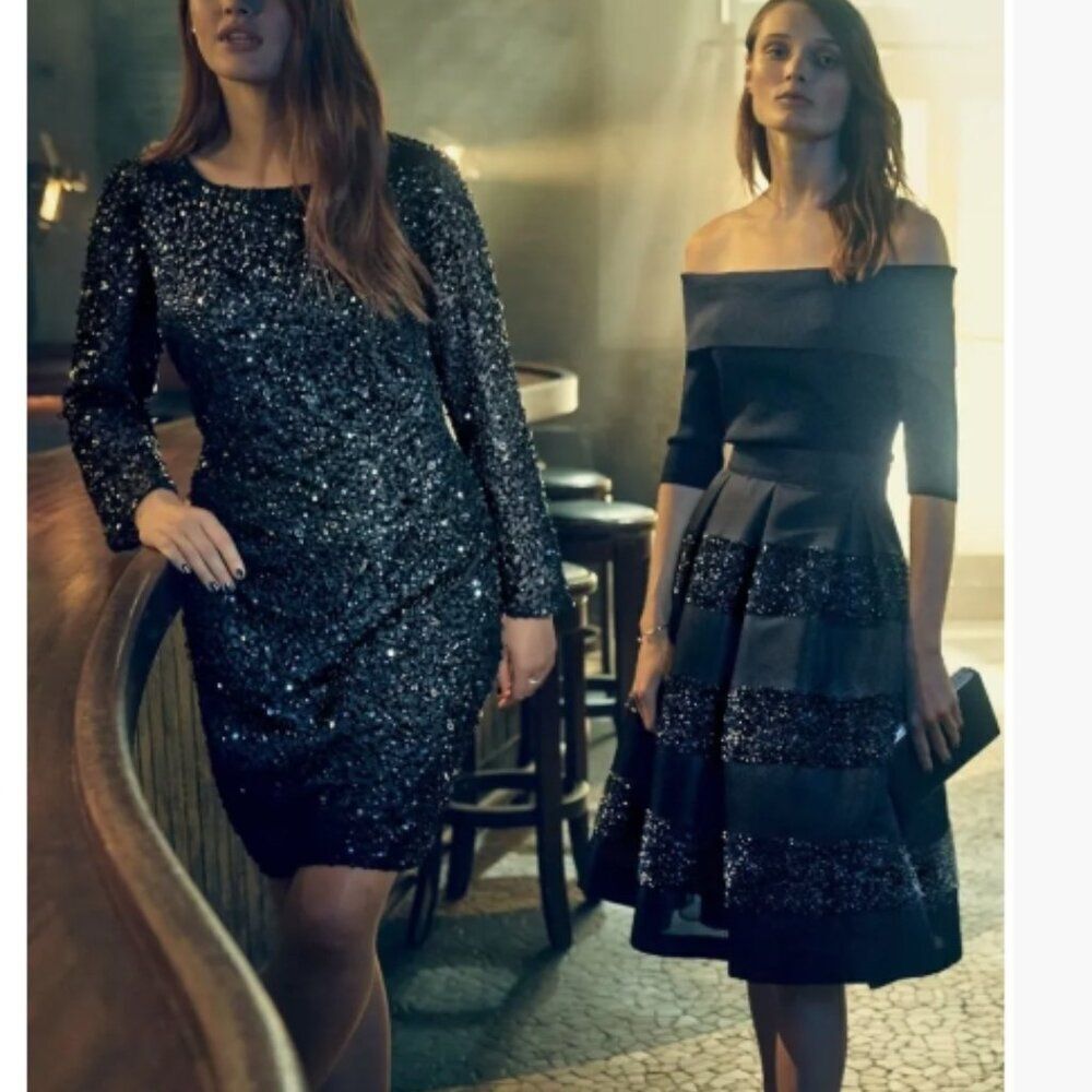 Like New! Eliza J Jacquard Midi Skirt Black Glittery in Size 8